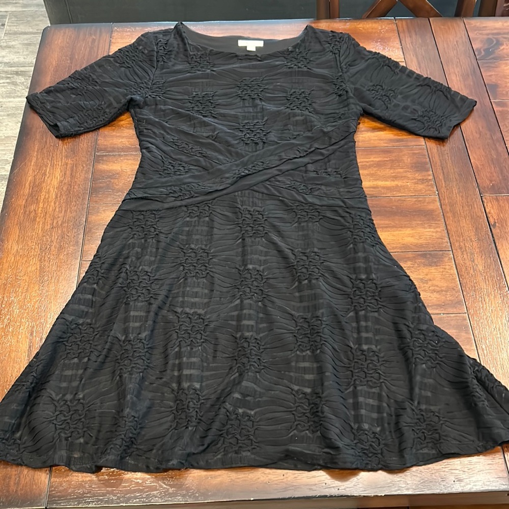 Black half sleeve overlay patterned dress, fit and flare, skater dress